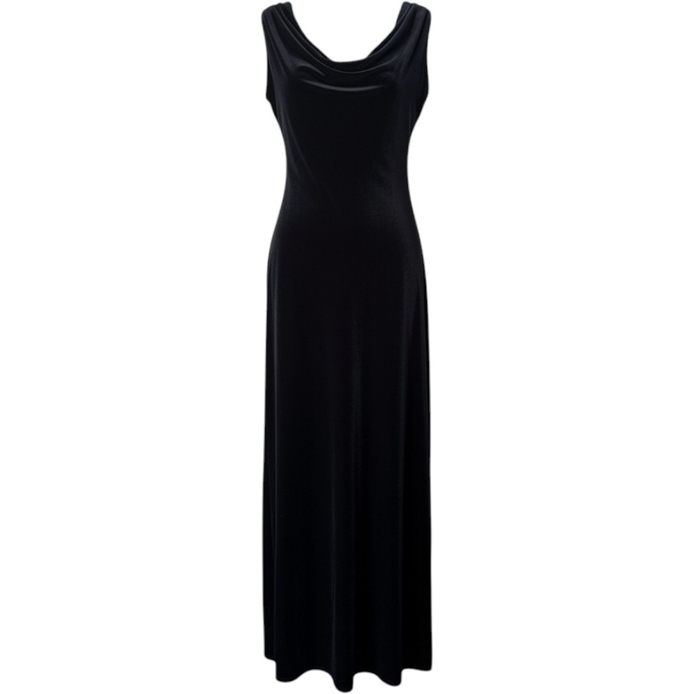 CDC Caren Desiree Company Black Velvet Cowl Neck Maxi Dress Size 14 GBH129